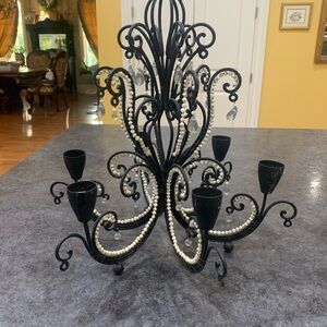 Elegant Black Candle Holder with Beaded Accents